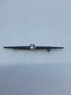 Vtg black enamel modernist rhinestone brooch